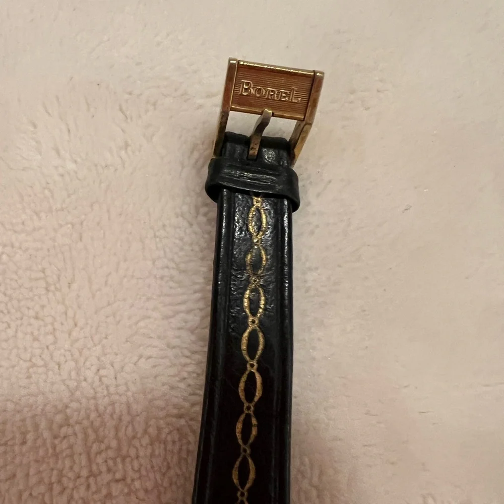 🩷 Ernest Borel 26 Gold-Plated 17🩷 Jewel Kaleidoscope Watch w/ Black Leather Band